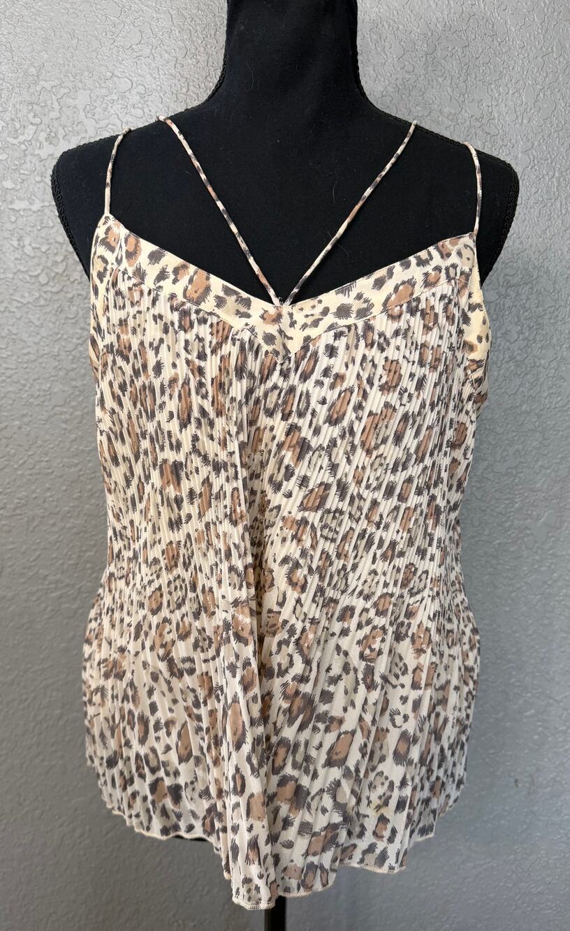 Hollister Womens Sz M Strappy Animal Cheetah Print Camisole Tank Top Pleated